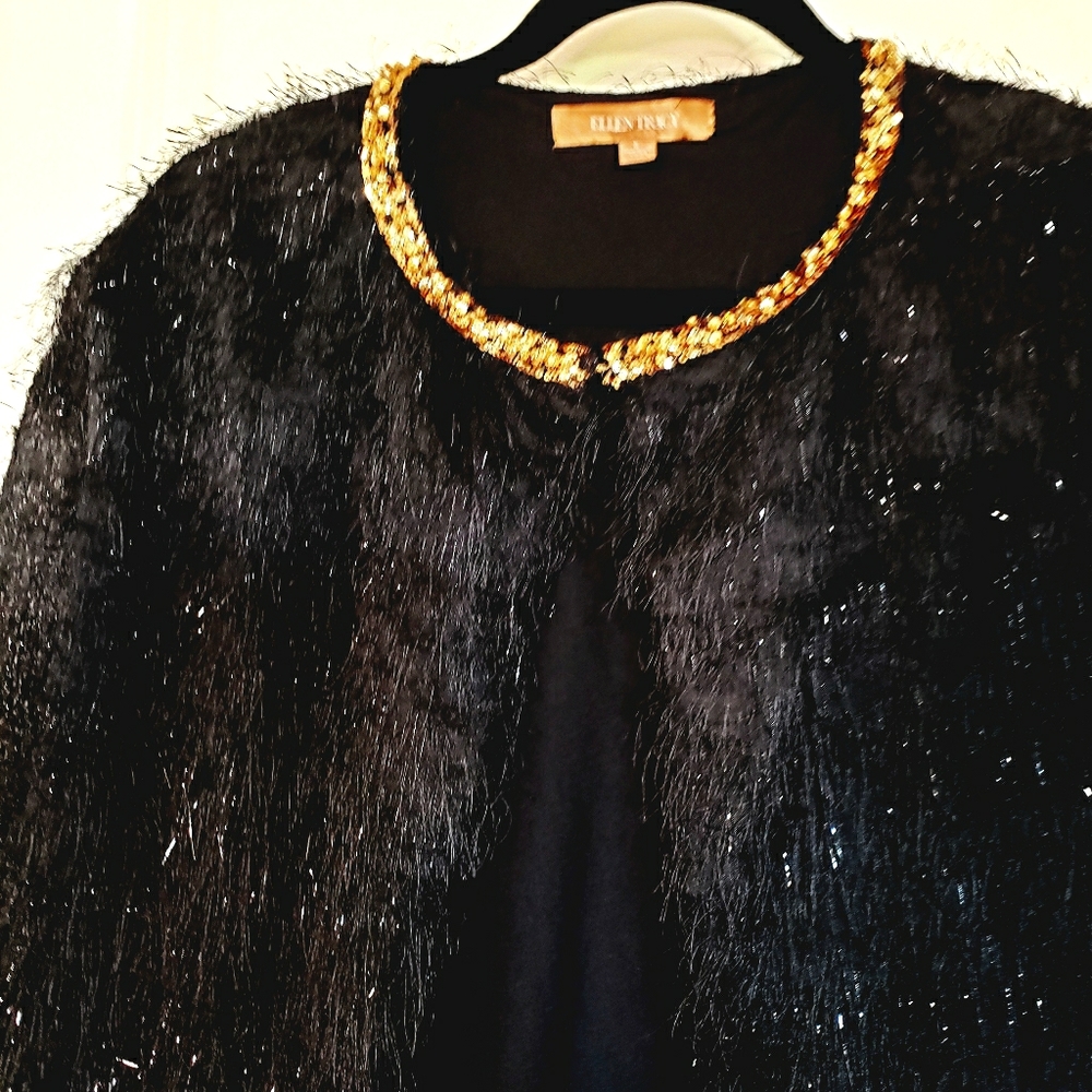 Ellen Tracy fuzzy black jacket, formal, classy, and elegant. Size L.
